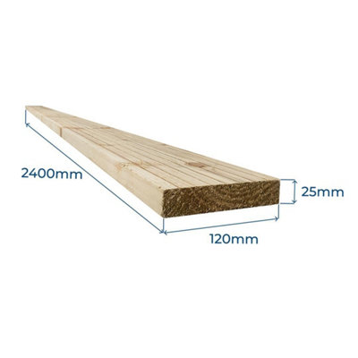Snowdon Timber Treated Decking Board (T) 25mm (W) 120mm (L) 2.4m - Pack ...