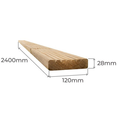 Snowdon Timber Treated Decking Board (T) 28mm (W) 120mm (L) 2.4m