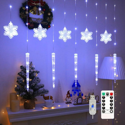 Snowflake Curtain String Lights, 85 LED Ice Pick Fairy Window Lights ...
