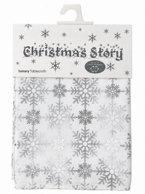 Snowflake Design White and Silver Christmas Table Cloth 108
