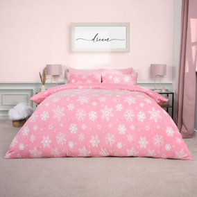 Snowflake Teddy Fleece Duvet Cover Bedding Winter Christmas, Blush - Single