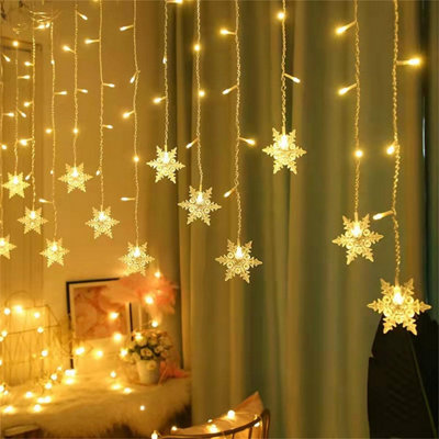 Snowflake Window Curtain Lights 13ft 96 LED Snowflake Christmas