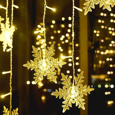 Snowflake Window Curtain Lights 13ft 96 LED Snowflake Christmas Icicle Lights 18 Drops 8 Modes Twinkle Fairy Light Plug In - 4