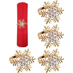 Snowflakes Design Napkin Holder Rings Serviettes Buckles for Christmas Table Décor, Gold, 4pcs