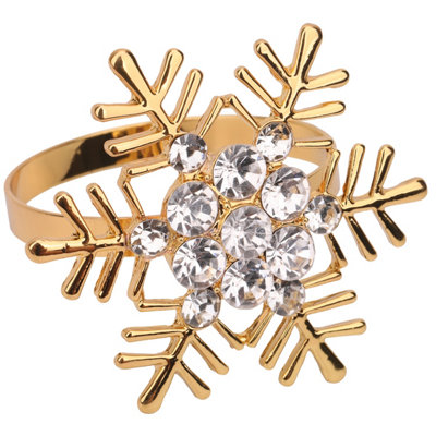 Snowflakes Design Napkin Holder Rings Serviettes Buckles for Christmas Table Décor, Gold, 4pcs