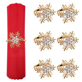 Snowflakes Design Napkin Holder Rings Serviettes Buckles for Christmas Table Décor, Gold, 6pcs