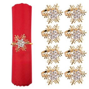 Snowflakes Design Napkin Holder Rings Serviettes Buckles for Christmas Table Décor, Gold, 8pcs