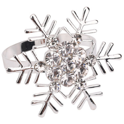 Snowflakes Design Napkin Holder Rings Serviettes Buckles for Christmas Table Décor, Silver, 4pcs