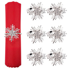 Snowflakes Design Napkin Holder Rings Serviettes Buckles for Christmas Table Décor, Silver, 6pcs
