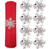 Snowflakes Design Napkin Holder Rings Serviettes Buckles for Christmas Table Décor, Silver, 8pcs