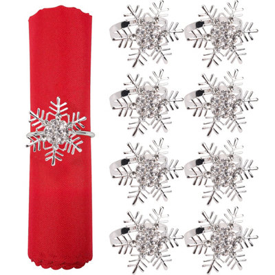 Snowflakes Design Napkin Holder Rings Serviettes Buckles for Christmas Table Décor, Silver, 8pcs