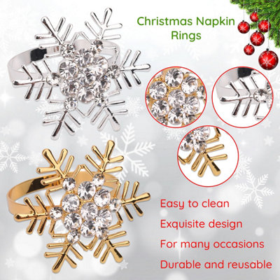 Snowflakes Design Napkin Holder Rings Serviettes Buckles for Christmas Table Décor, Silver, 8pcs
