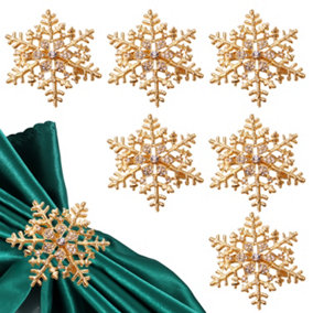Snowflakes & Diamante Studded Napkin Holder Rings Serviettes Buckles, Gold, 18pcs