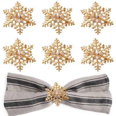 Snowflakes & Diamante Studded Napkin Holder Rings Serviettes Buckles, Gold, 4pcs