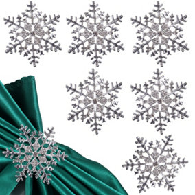 Snowflakes & Diamante Studded Napkin Holder Rings Serviettes Buckles, Silver, 12pcs