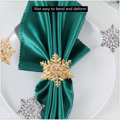 Snowflakes & Diamante Studded Napkin Holder Rings Serviettes Buckles, Silver, 6pcs