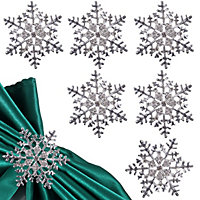 Snowflakes & Diamante Studded Napkin Holder Rings Serviettes Buckles, Silver, 8pcs