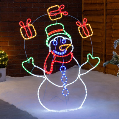 Art Snowman Animated Active Light - Funny Snowball Fight String Light Frame Outdoor Christmas Decorations Household Decorative Ornaments For Xmas (Color : White