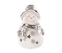 Snowman Tealight Holder Glitter Silver Decorations Festive - 15.2cm