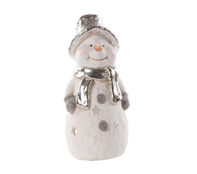 Snowman Tealight Holder Glitter Silver Decorations Festive - 26.5cm