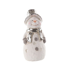 Snowman Tealight Holder Glitter Silver Decorations Festive - 26.5cm
