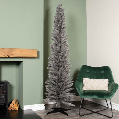 Snowtime 210cm / 7ft Wrapped Pencil Pine Grey Christmas Tree with 401 Tips
