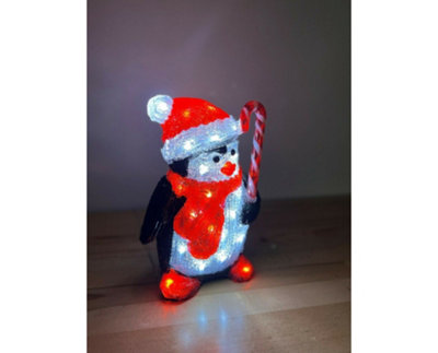 Snowtime 30cm Acrylic Penguin Holding Candy Cane with 30 Ice White LEDs - 3