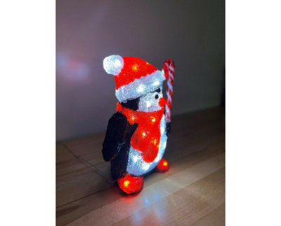 Snowtime 30cm Acrylic Penguin Holding Candy Cane with 30 Ice White LEDs - 4