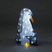 Snowtime 47cm Penguin Mother & Chick with 60 Ice White LEDs