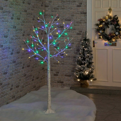 Snowtime 4ft / 120cm Light Up Birch Tree with Multicolour LEDs Indoor / Outdoor