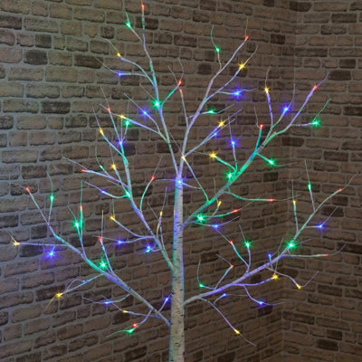 Snowtime 4ft / 120cm Light Up Birch Tree with Multicolour LEDs Indoor / Outdoor