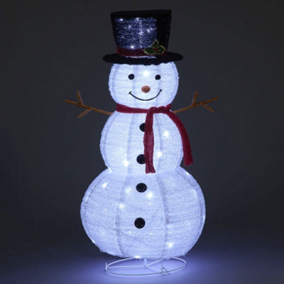 Snowtime 4ft / 120cm Light Up Foldable Cloth Snowman Christmas Decoration with Ice White LEDs