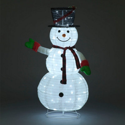 Snowtime 4ft / 120cm Light Up Foldable Cloth Snowman with Scarf Christmas Decoration with Ice White LEDs