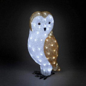 Snowtime 56cm Standing Acrylic Christmas Owl Scuplture with 100 Ice White LEDs