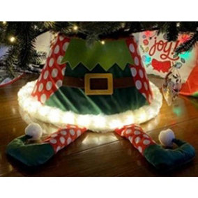 Snowtime 60cm Elf Tree Skirt Collar / Base Cover with Led Lights and Timer
