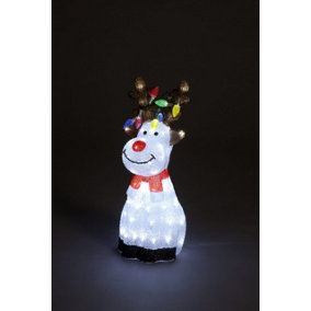 Snowtime Acrylic Sitting Reindeer Multi Coloured leds on Antlers - 50cm Tall
