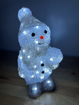 Snowtime Christmas Acrylic Figure Snowman Holding Snowball 31cm with LED Lights