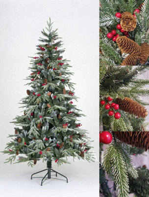 SnowTime CT07955 Ontario 8ft Artificial Frosted Flocked  Christmas tree With Pinecones & Berries