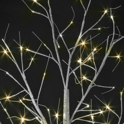 Snowtime Pre-Lit LED Birch Tree Snow Flocked Christmas Lights Indoor/Outdoor Warm White 1.2m