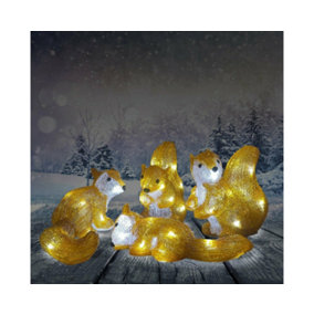 Snowtime Set of 4 Acrylic Squirrels with 40 Ice White LED's