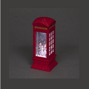 Snowtime Water Snowstorm Phone Box with Trio Snowmen - 27cm - Ice White LED's