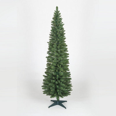 Snowtime Wrapped Pencil Pine Christmas Tree - Green - 7ft - 210cm