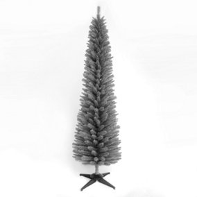 Snowtime Wrapped Pencil Pine Christmas Tree - Grey - 5ft - 150cm