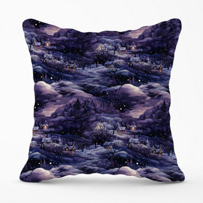 Snowy Christmas Village On A Starry Night Cushions 45cm x 45cm