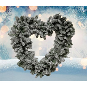 Snowy Heart Christmas Door Wreath Large Artificial Door Decoration 50cm 528 Tips