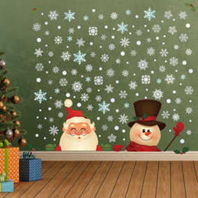 Snowy Santa And Snowman Christmas Wall Stickers Living room DIY Home Decorations