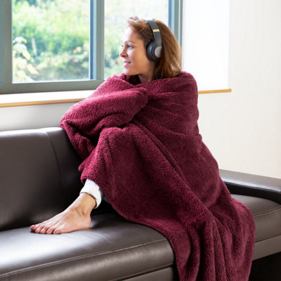 Snug Rug Blanket Luxury Sherpa Fleece Sofa TV Throw Gift Blankets 127x178cm Mulberry Red DIY at B Q