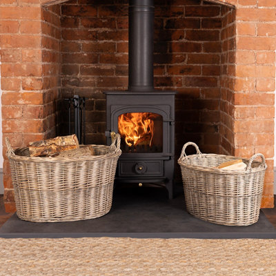 Snug Set Of Two Oval Wicker Log Baskets Storage