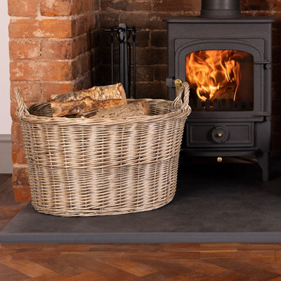 Snug Set Of Two Oval Wicker Log Baskets Storage