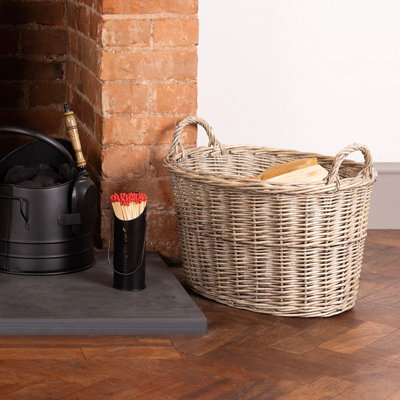 Snug Set Of Two Oval Wicker Log Baskets Storage - 3